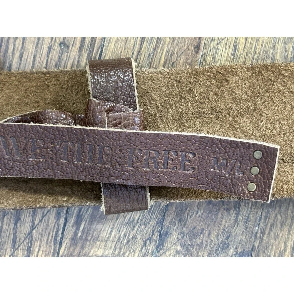 We The Free People Brown Leather Wide Belt & Chunky Gold Belt Buckle 35